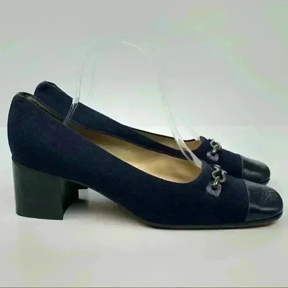 Franca Carraro Monique heels size 39.5 navy blue Italian leather vintage 90s
